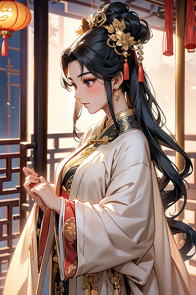 Black Hair, Immortal, Royal sister, Stepmother, Gold Robe, Taoist robe, Chinese style, Hair Bunch, light blush