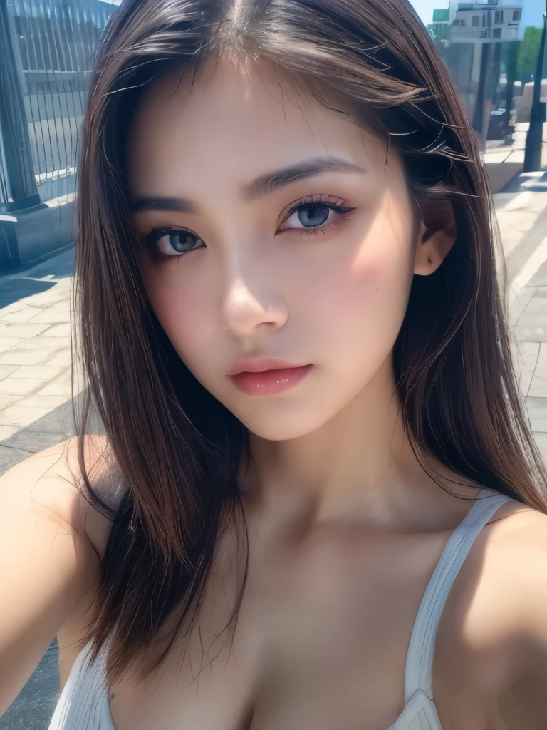 8k Raw Photo:1.5,Highest quality, masterpiece, Ultra high definition,Ultra-high resolution, (Realistic:1.4), RAW Photos, (Real skin texture:1.3), (Film Grain:1.3), (Selfie angle),One girl,Beautiful and detailed eyes and face,Soft and sexy lips, masterpiece, Highest quality,close,Upper Body,