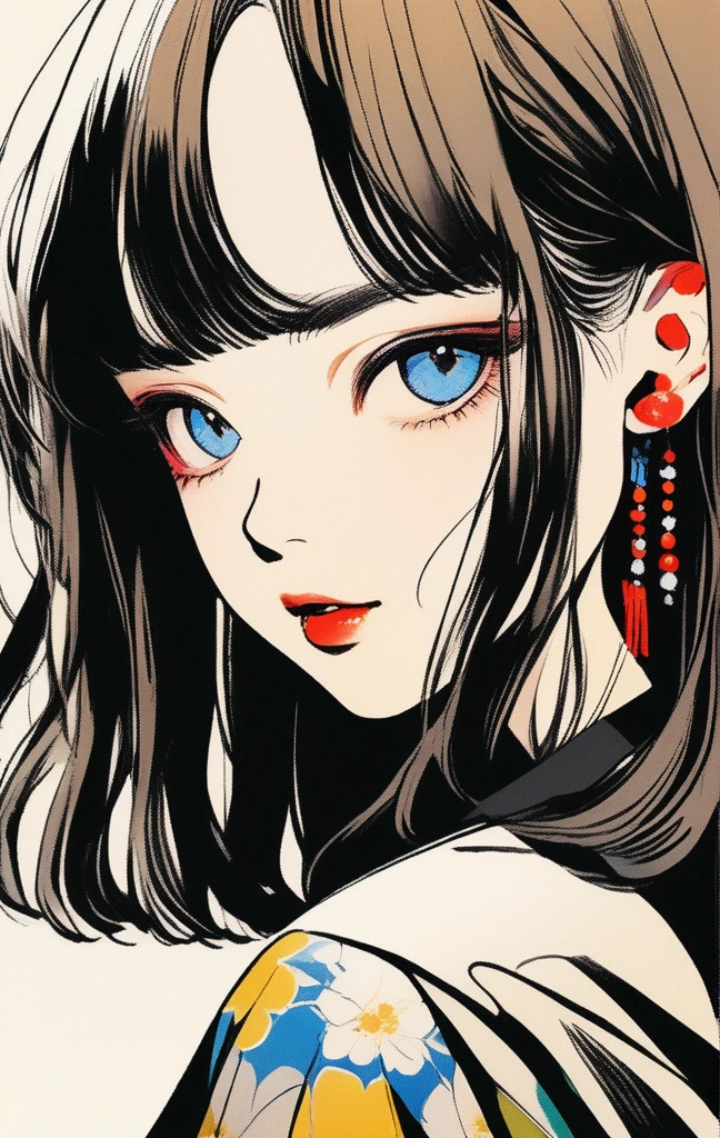 (Highest quality, sketch:1.2),Realistic,An illustrationレーター,anime,1 girl, Detailed lips, kimono,custom, Black and gold gradient background,Neon Hair,Texture Cropping, masterpiece, Style: Retro Classic, Black Style 、An illustration、art、70s horror movie posters, Supervised by Junji Ito、Attention to detail, Realistic Shadows、Analog Style, chromatic aberration, Surrealism、Complementary Gradient、1 girl, 18yo, (flat chest: 1.5), Blue eyes, light brown hair, bob cut, summer outfit, smile, open mouth, standing, upper body, (various pose:1.5), summer festival, holding candy apples with stick, crowd, night, 8k, RAW photo, best quality, masterpiece, extremely detailed 8k wallpaper, ultra-detailed, best shadow, detailed background, beautiful detailed face, beautiful detailed eyes, nice hands, perfect hands