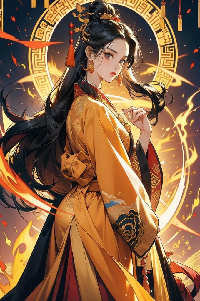 Black Hair, Immortal, Royal sister, Stepmother, Gold Robe, Taoist robe, Chinese style, Hair Bunch