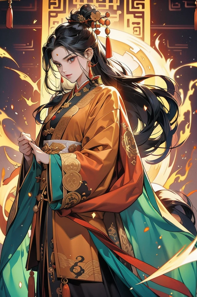 Black Hair, Immortal, Royal sister, Stepmother, Gold Robe, Taoist robe, Chinese style, Hair Bunch