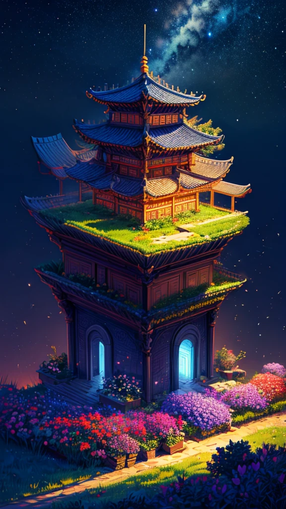 Maximum quality, Cao Cao_Resolution, distinct_imageio, detailed back ground, flowers, Garden, starry sky,