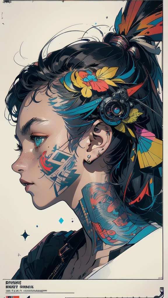 (((masterpiece, highest quality))),(((solo:1.2))),(((1girl:1.2))),32k wallpaper, very detailed, poster, vintage science fiction,(((((geometric cinematic movie poster))))), ((bauhaus)),(shape),(((abstract))),(mid century modern),movie poster,(((((portfolio))))),(((((Close-up))))),(((((bust up))))),((((more various angle)))),((((highlight)))),((((heterochromia)))),(((complete. detailed face))),((((Extremely talented)))),(((((most complecated futristic))))),(Colorful color scheme),(((detailed unlimited complete equipment : traditional tattoo))),(((((Absolutely simple background))))),(((texture:grunge)))
