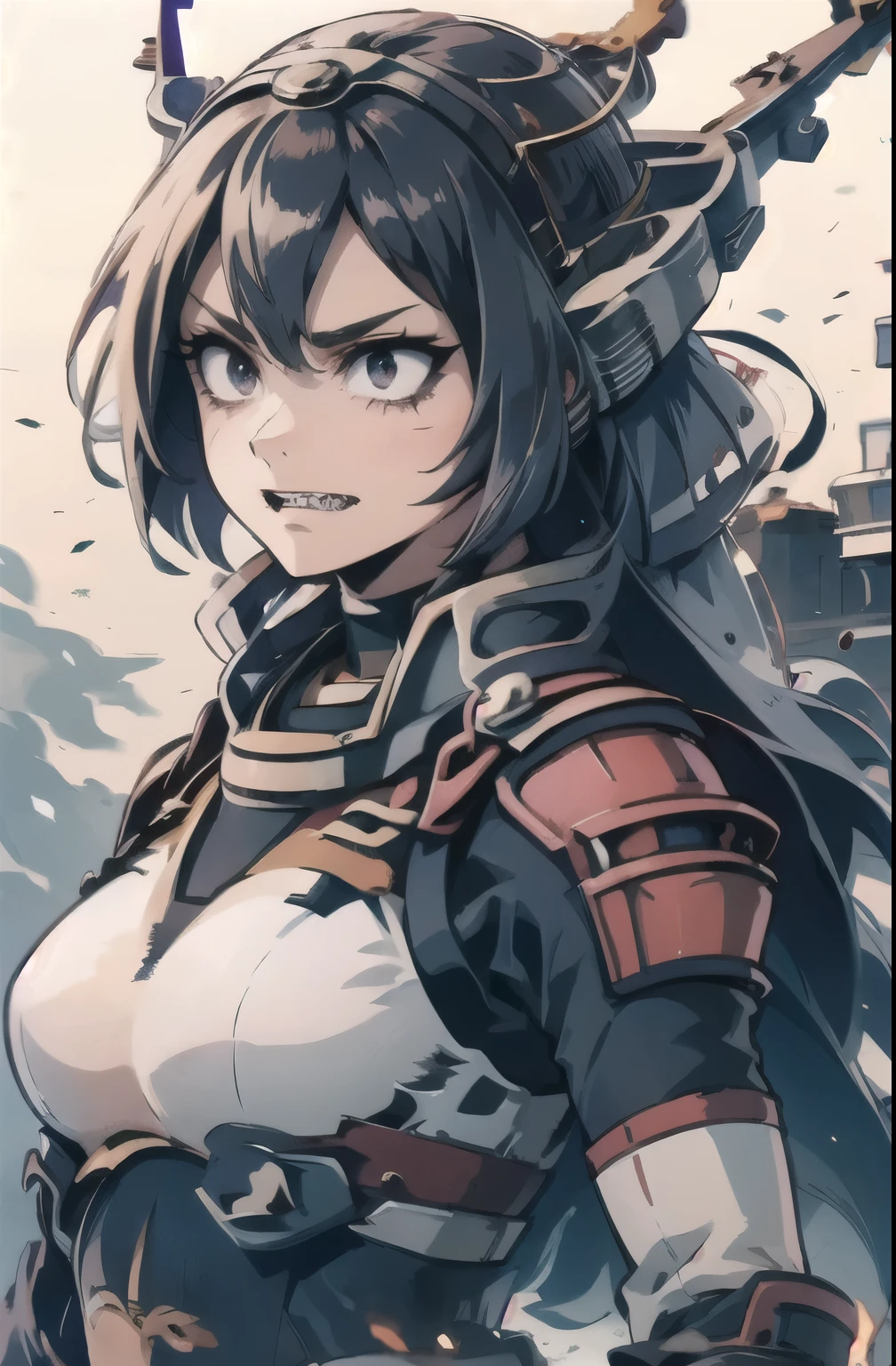 (Nagato Kai Ni Kantai Collection), My Hero Academia、Long straight black hair、Black eyes、White Eyes、Sharp teeth、Has long black nails、A teenager wearing armor loses control of her powers