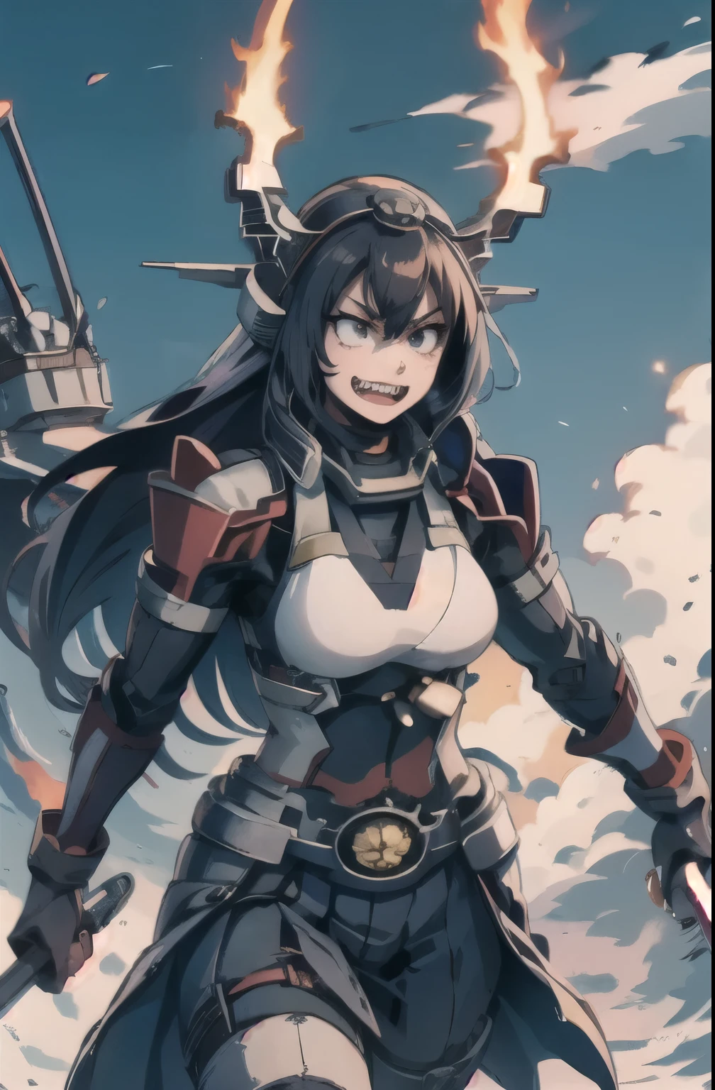 (Nagato Kai Ni Kantai Collection), My Hero Academia、Long straight black hair、Black eyes、White Eyes、Sharp teeth、Has long black nails、A teenager wearing armor loses control of her powers