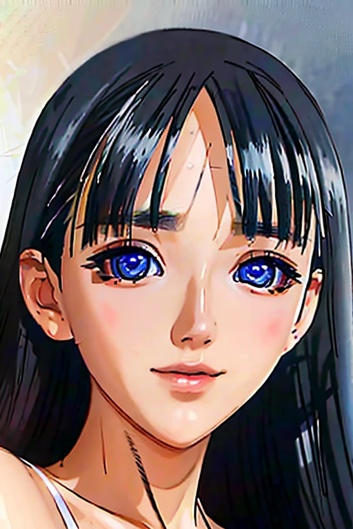 RAW photo, (full body photo) beautiful young woman with long sleek black hair with bangs ((flat bangs)), blue eyes, girl 18, beautiful face, wearing a split red dress, smiling face, mouth closed, not looking at the viewer, hard shadows, cinematic shots, dramatic lighting.(Ultra Realistic), (Illustration), (Increased Resolution), (8K), (Highly Detailed), (Best Illustration), (Beautiful and Detailed Eyes), (Best Quality), (Ultra Detailed) , (Masterpiece ), (wallpaper), (detailed face), solo, 1 female, mature, age 20, mizushima_asa , Long Straight Hair, Blue Eyes, Big Breasts, classroom, masterpiece, best quality, blue eyes, Big Breasts.