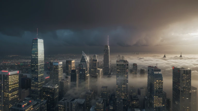 Make a city with many buildings and fog (hd 4k)