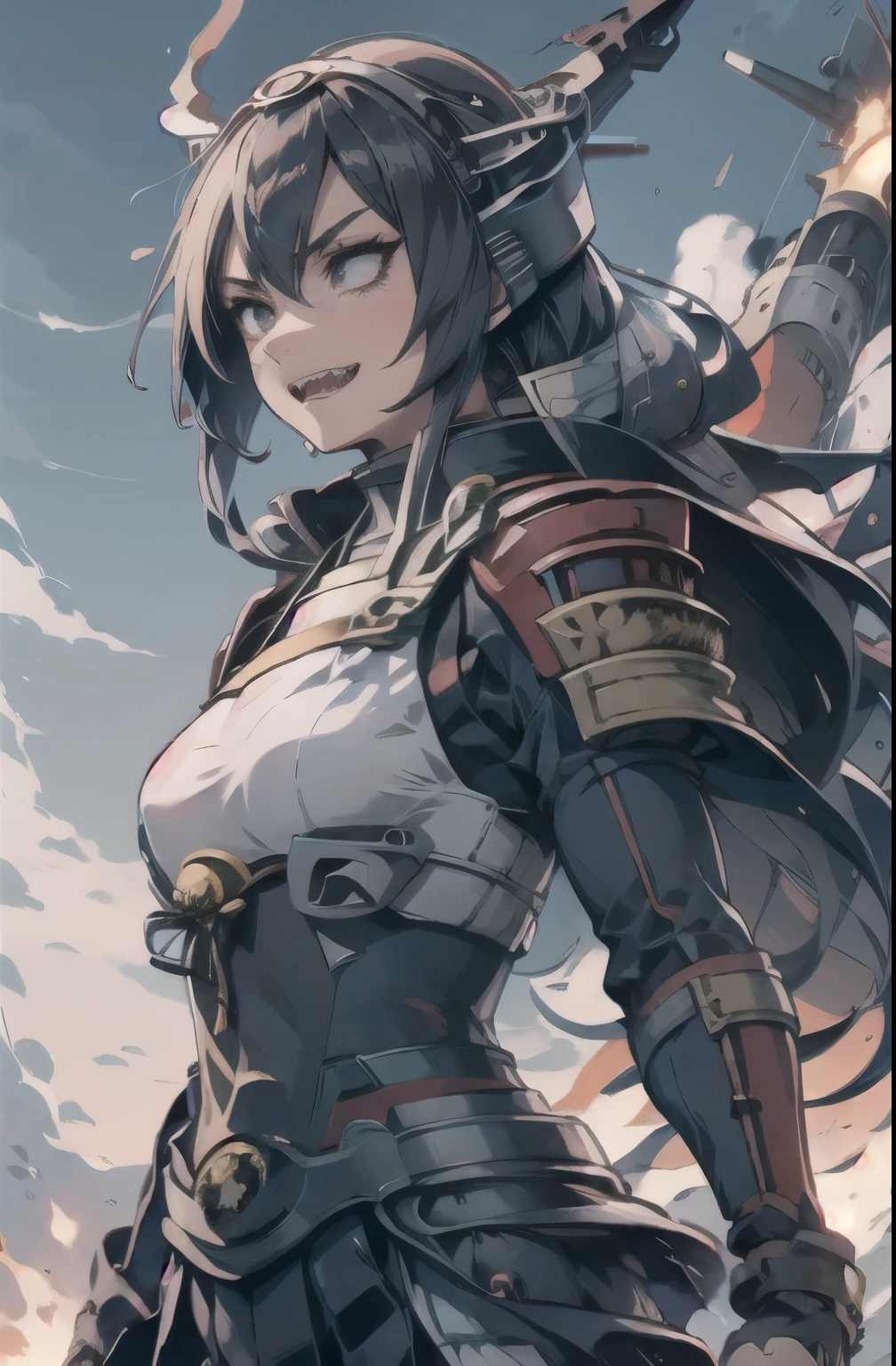 (Nagato Kai Ni Kantai Collection), My Hero Academia、Long straight black hair、Black eyes、White Eyes、Sharp teeth、Has long black nails、A teenager wearing armor loses control of her powers