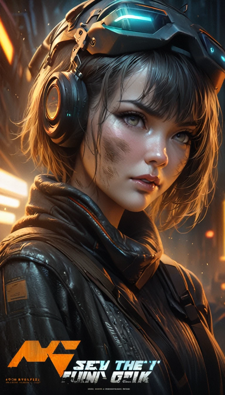 Analog Style, High resolution, (((masterpiece))), Coal miner, woman, (sexy:0.9), dirty, cyber punk, Futuristic, sf, Very detailed, short hair, Award-winning movie posters, (((Realistic)))