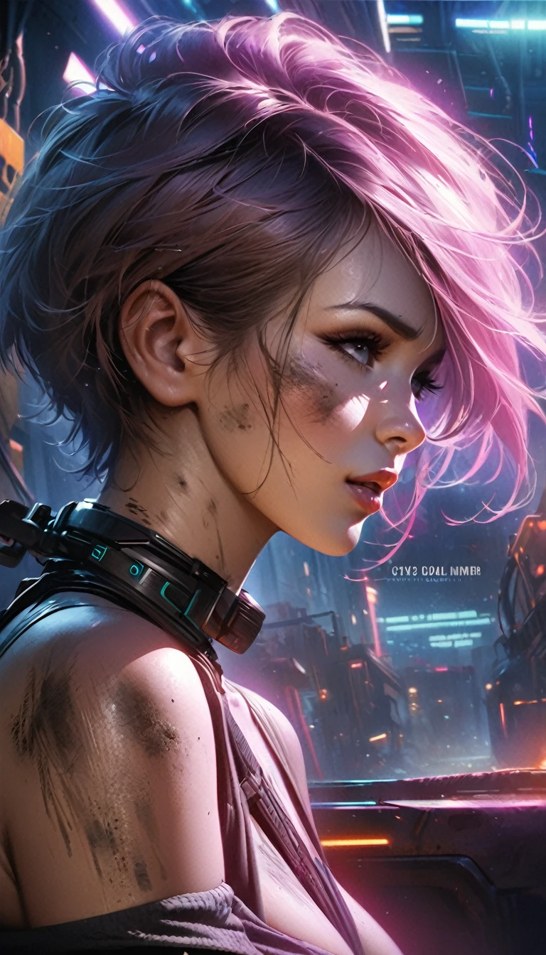 Analog Style, High resolution, (((masterpiece))), Coal miner, woman, (sexy:0.9), dirty, cyber punk, Futuristic, sf, Very detailed, short hair, Award-winning movie posters, (((Realistic)))