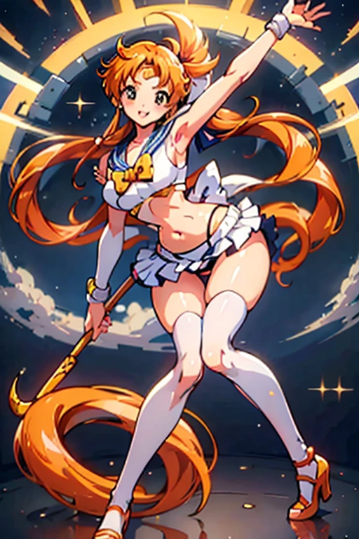 high-level image quality、Sailor Venus Costume、orange colors、Large ribbon on the chest of Sailor Venus、Photo,White panty、Orange high heels for Sailor Venus、rialistic photo、An ultra-high picture quality、Panties showing off a rolled up skirt、rBeautiful armpits、Beautiful white panties、Live-action quality、Crotch wide open、I can see my panties.、Beautiful facial features、beautiful thigh、Ultra mini skirt、sailorvenus、poneyTail、Spread your crotch wide、a close up of a woman in a costume posing for a picture, White panty、A sexy、Anime girl cosplay, Sailor Moon Style, Anime Cosplay, Beautiful armpits、Beautiful navel、Sailor Moon!! Beautiful, cosplay foto, Cosplay, Real Photographics, Inspired by Yang J