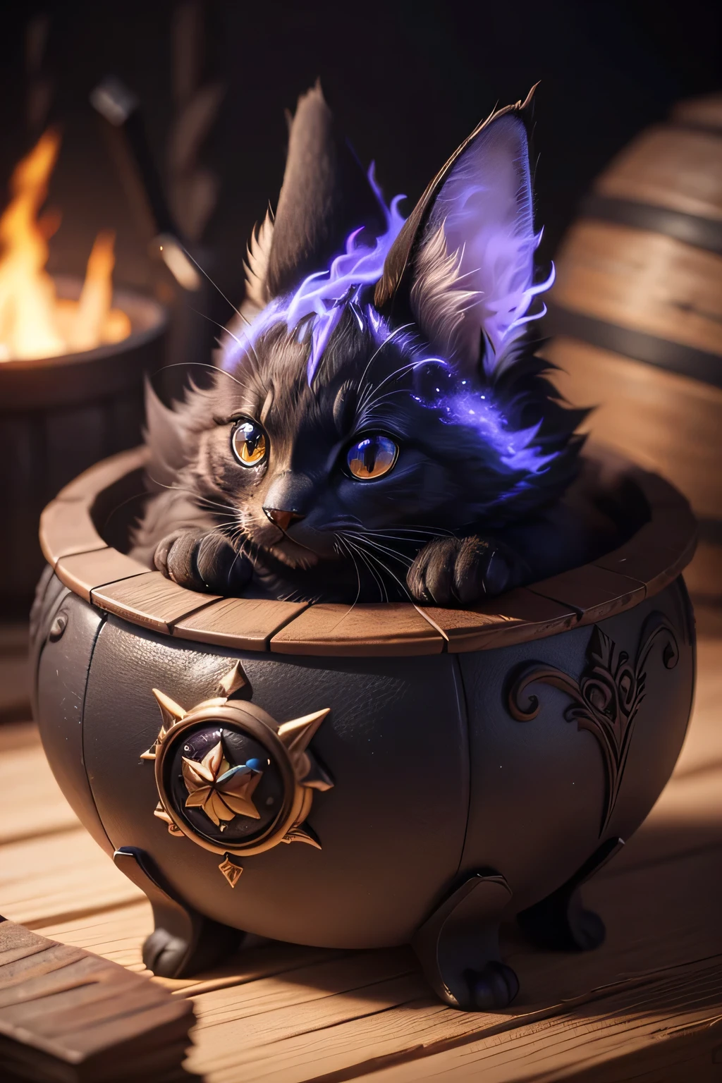 witch cauldron, animal, 4k, cute, magic, magical, no_humans, beautiful fur, four legs,glow, 4k, (Delicate images), (Highly detailed), (high resolution), (Best quality), (masterpiece)