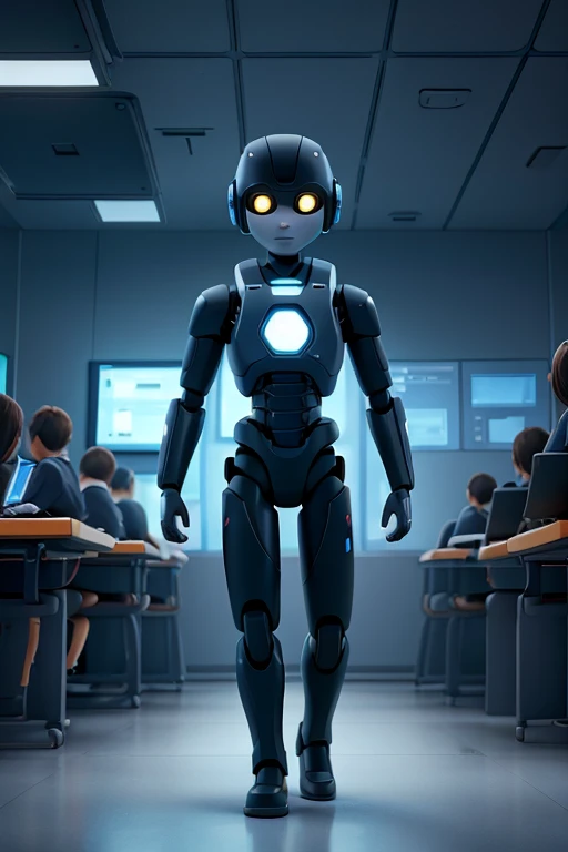 Title: "the future of artificial intelligence" Description:
Create an image that represents the concept of artificial intelligence in a visually impactful and educational way. The image must include the following elements:

    Digital Brain: A stylized brain that combines electronic circuits and biological elements, symbolizing the fusion between human and machine intelligence.
    Robots and Humans: Illustrate the interaction between robots and humans, showing collaboration in a work environment or in everyday tasks, emphasizing the idea of partnership.
    Data and Algorithms: Include graphs or representations of data floating around, like matrices, machine learning graphs or binary codes, to highlight the importance of data in AI.
    futuristic atmosphere: The background of the image must be a futuristic environment, with elements such as smart cities, advanced technology and digital interfaces, reflecting the impact of AI on society.
    Colors and Style: Use a vibrant color palette and a clean, modern style, that attracts attention and conveys innovation and progress.

objective: The image should inspire students to explore the potential of artificial intelligence and its applications, at the same time that it provokes curiosity and interest in the topic. Feel free to adjust the prompt as needed to meet your specific needs!