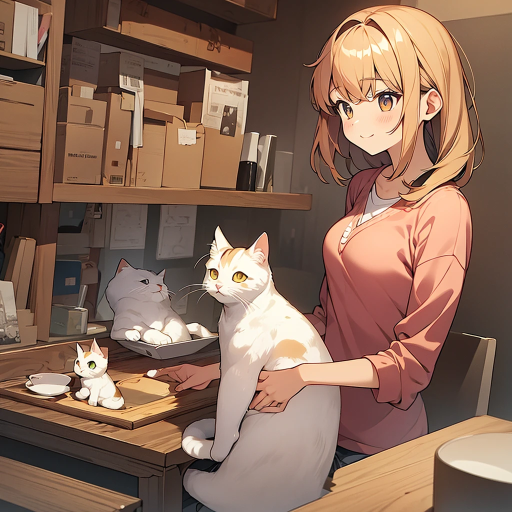 Cute calico kitten、playing、Anime illustration style