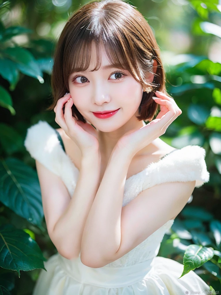  high-level image quality, 1 female, laughing, short hair, ((Detailed face:1.2)), pale skin, (cold color), moist, reflector stay piece, (perfectly proportions), (photos realistic), (Best Quality), photographed in a Canon EOS R5, 50mm Lens, (8K), long upper eyelashes, Detailed lashes, Curled eyelashes, Natural eyes, very beautiful eyelashes