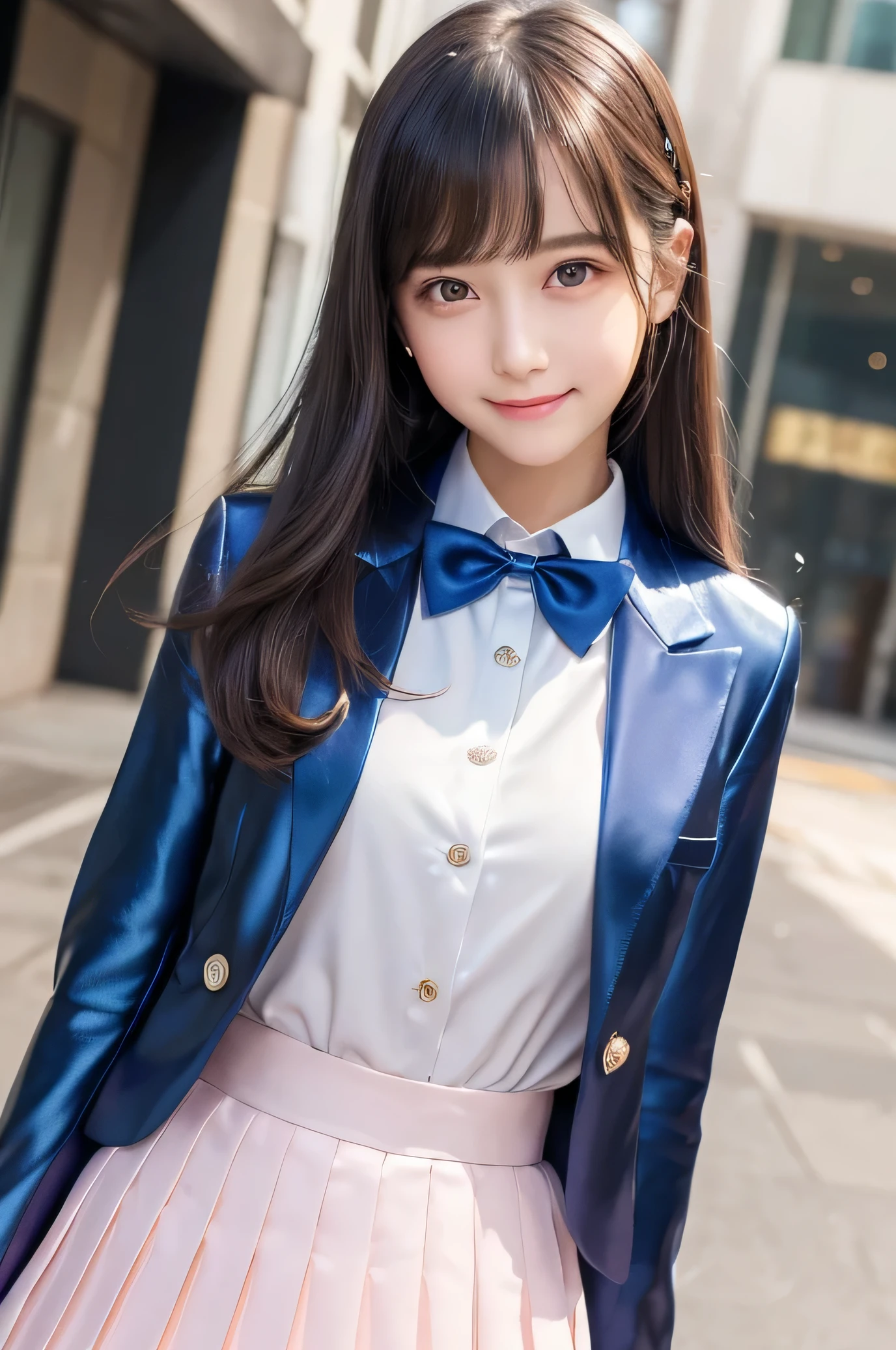 Angelic Very pretty cute young girl,
very beautiful girl,
(V-line jaw),
Beautiful detailed brown eyes, (clear-eyed:1.3),
small straight nose,small mouth,
Detailed double eyelids,
(Large eyes:1.3),
Long straight brown hair,
see-through bangs,
beautiful detailed face and eyes,
smiling, in the street,
BREAK
(super shiny metallic dark blue blazer:1.2),metallic pearl white school blouse,(shiny metallic bright pink neck bow tie:1.2),(super shiny metallic dark red pleat skirt :1.5),(school uniform with super reflective surfaces:1.5),
(Very beautiful cute girl:1.2),
Very pretty cute young girl,
V-line jaw,
Beautiful detailed eyes,
very beautiful girl,
Detailed double eyelids,
(Large eyes:1.3),
Long straight brown hair,
see-through bangs,
beautiful detailed face and eyes,
smiling,
break
(Very beautiful cute girl, Beautiful detailed eyes, Detailed double eyelids:1.3),
(Soft Saturation: 1.3),
(Fair skin: 1.4),
(Large eyes:1.4),
break
Very beautiful cute girl,
Sharp Focus,
brown hair,
Very beautiful cute girl,
Raw photo,
High resolution,
perfect detail,
Professional Photography, Professional Lighting,
strong lighting,
break
(smile:1.6),(5 yo:1.3)