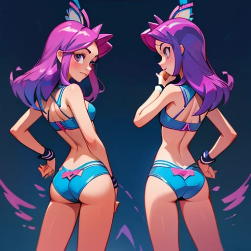 side_view_perspective, short and tight white dress, side view, perfil view, close up, low-cut dress, bare shouders, looking at player, medium breasts, close mouth, naugthy smile, jessie pokemon, hair slicked back, very long hair, purple hair, blue eyes, 1990s style