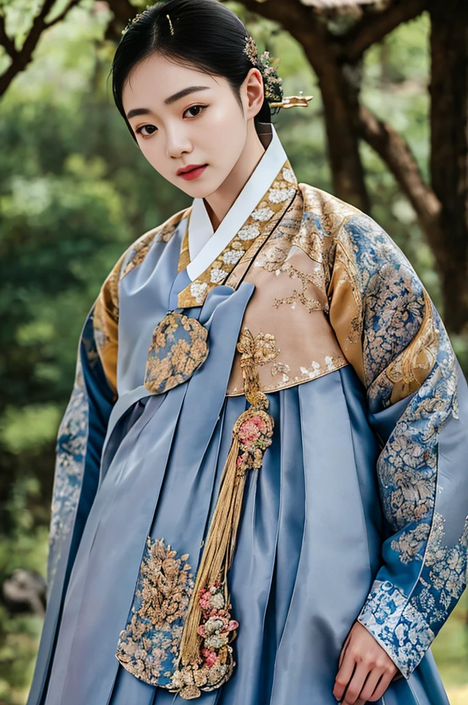 a korean actress starring in a fantasy television drama, film still, shot on a sony alexa, hanbok, edgEF, wearing edgEF eastern clothing, dangui, detailed face, detailed eyes,  intricate details, film grain, skin details, high detailed skin texture, 4k, sharp focus, masterpiece, award winning photo, analog style photo, film grain,