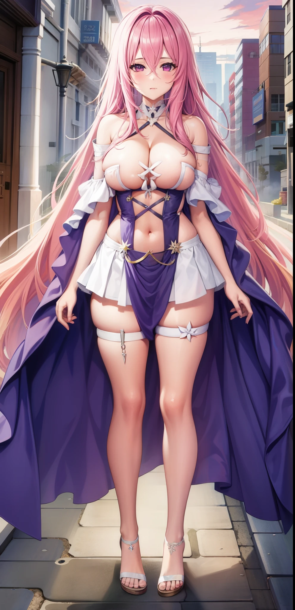 girl,Large Breasts,long hair,Topless,Bow,Blonde Hair, Purple Eyes, Cleavage,Large Breasts,whole body,NUDE