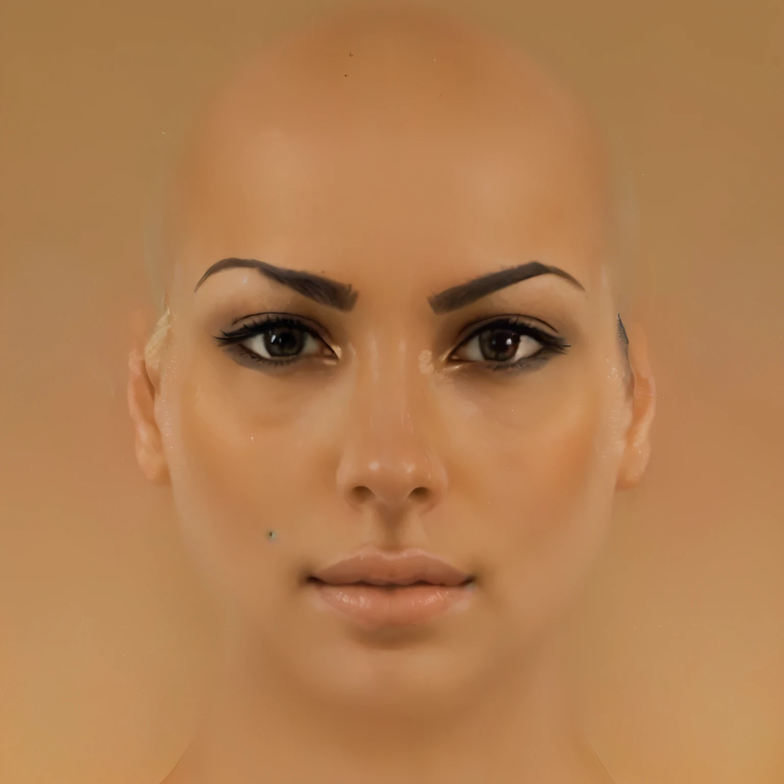 there is a digital painting of a woman with a bald head, ealistic shaded perfect face, symmetrical facial feature, symetrical face, symmetrical face, face symmetrical, prefect symmetrical face, perfect symmetric face, realistically rendered face, perfect face symmetry, attractive symmetrical face, symmetric face, symmetric portrait, symmetrical face concept art