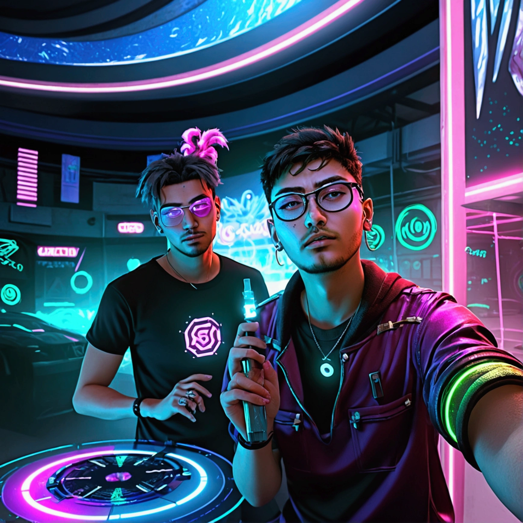 Change cyberpunk cute boy background, realistically rendered face, 8k, ultra realistic, neon
