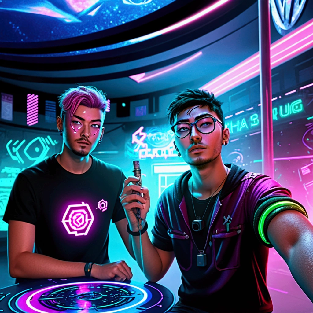 Change cyberpunk cute boy background, realistically rendered face, 8k, ultra realistic, neon