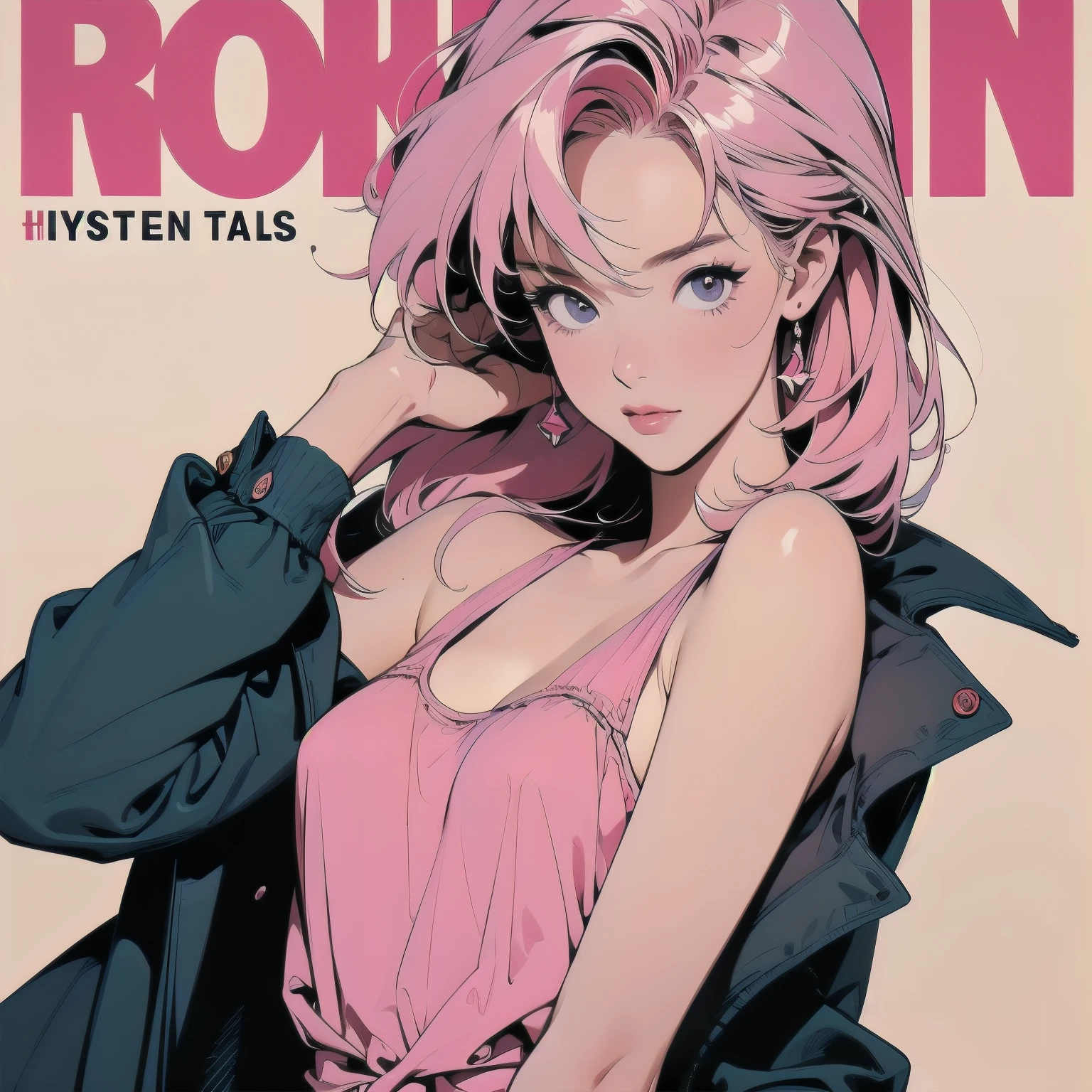 Trigun、A beautiful woman、Movie Posters、Upper Body、Model pose、mysterious、Small breasts、Pink Hair Color