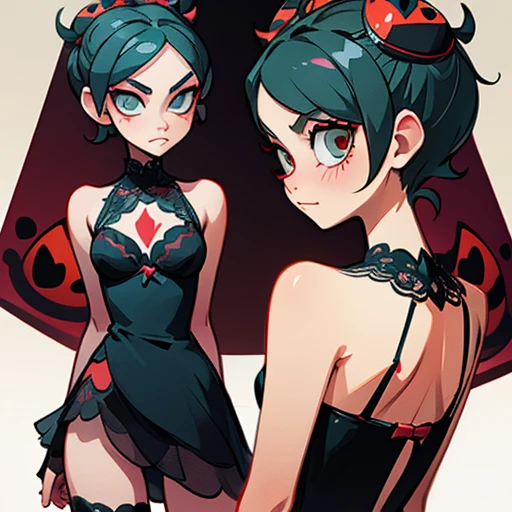 Lingerie design inspired by ladybug (Miraculous), in various views (front and back)