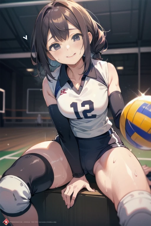 unity 8k wallpaper, Anatomically correct, (((masterpiece))), (((Highest quality))), (((Super detailed))), (((High resolution))), ((Anime illustration)), ((The ultimate cuteness)), Anime Girls, Perfect hands, Perfect Fingers, (((Excellent anatomy))), Beautiful face in every detail, Shiny Hair, (((Improve))), (Potbelly), (Curvy), Medium chest, ((Thick thighs)), (((alone))), ((Captivating smile)), (((blush))), (Mouth half open),
break, (((sit astride the perfectly spherical shape 6-inch volleyball))), (((Spanning a perfectly spherical 6" volleyball))), (((Perfect sphere 6" volleyball fits perfectly crotch))), break, (((Rub the Perfect sphere 6" volleyball against crotch))),
break, (Collared volleyball uniforms), No sleeve, ((Bloomers)), ((Knee pads)), With pussy juice soaked in, (Elbow pads), (((Sweat))), (((covered in Sweat))), ((Take a deep breath)), volleyballコート, indoor, Lighting, View your viewers, whole body, (Voice of the Heart)