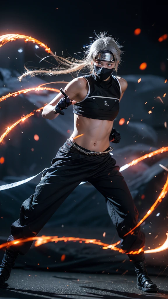 Moisturized skin, (red eyes), realistic body, (adult female body), energetic, (16 years old), (girl),
BREAK,
bright red lipstick, (beautiful navel), (silver hair), beautiful hair, (Kakashi Hatake's clothes: 1.3),
BREAK,
((masterpiece + highest quality + high resolution + highly detailed)), (full body: 1.2), symmetrical, one shot,
BREAK,
(electric shock), (wind blows), (blue electricity), (battle stance: 1.4),
BREAK,
(large Japanese sword), ninja, inside a mansion, assassination, cut, kunai, fantastical, dynamic,