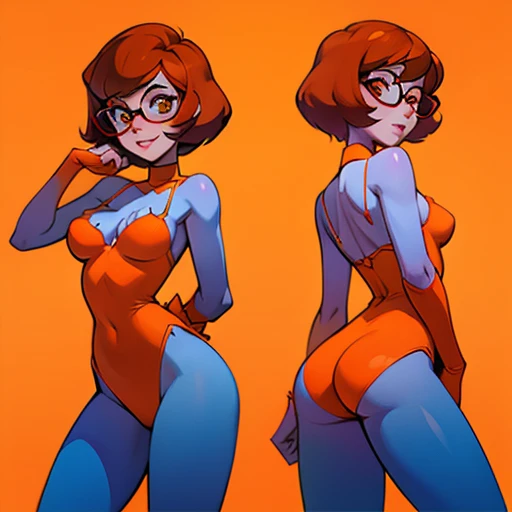 Sexy Orange Lingerie  design inspired by velma dinkley (Scooby doo), in various views (front and back) 