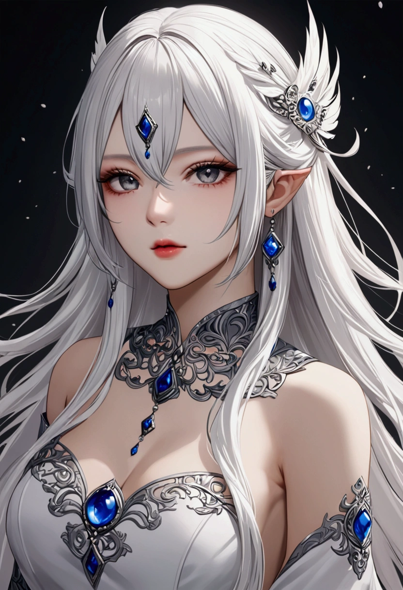 Long white hair, grey eyes,JinhsiWW,detailed hair, detailed eyes,detailed body, best quality, high resolution, 8k