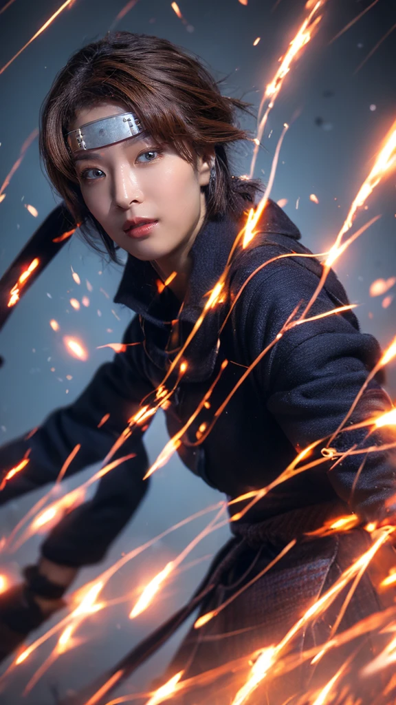 Moisturized skin, (red eyes), realistic body, (adult female body), energetic, (16 years old), (girl),
BREAK,
bright red lipstick, (beautiful navel), (silver hair), beautiful hair, (Kakashi Hatake's clothes: 1.3),
BREAK,
((masterpiece + highest quality + high resolution + highly detailed)), (full body: 1.2), symmetrical, one shot,
BREAK,
(electric shock), (wind blows), (blue electricity), (battle stance: 1.4),
BREAK,
(large Japanese sword), ninja, inside a mansion, assassination, cut, kunai, fantastical, dynamic,