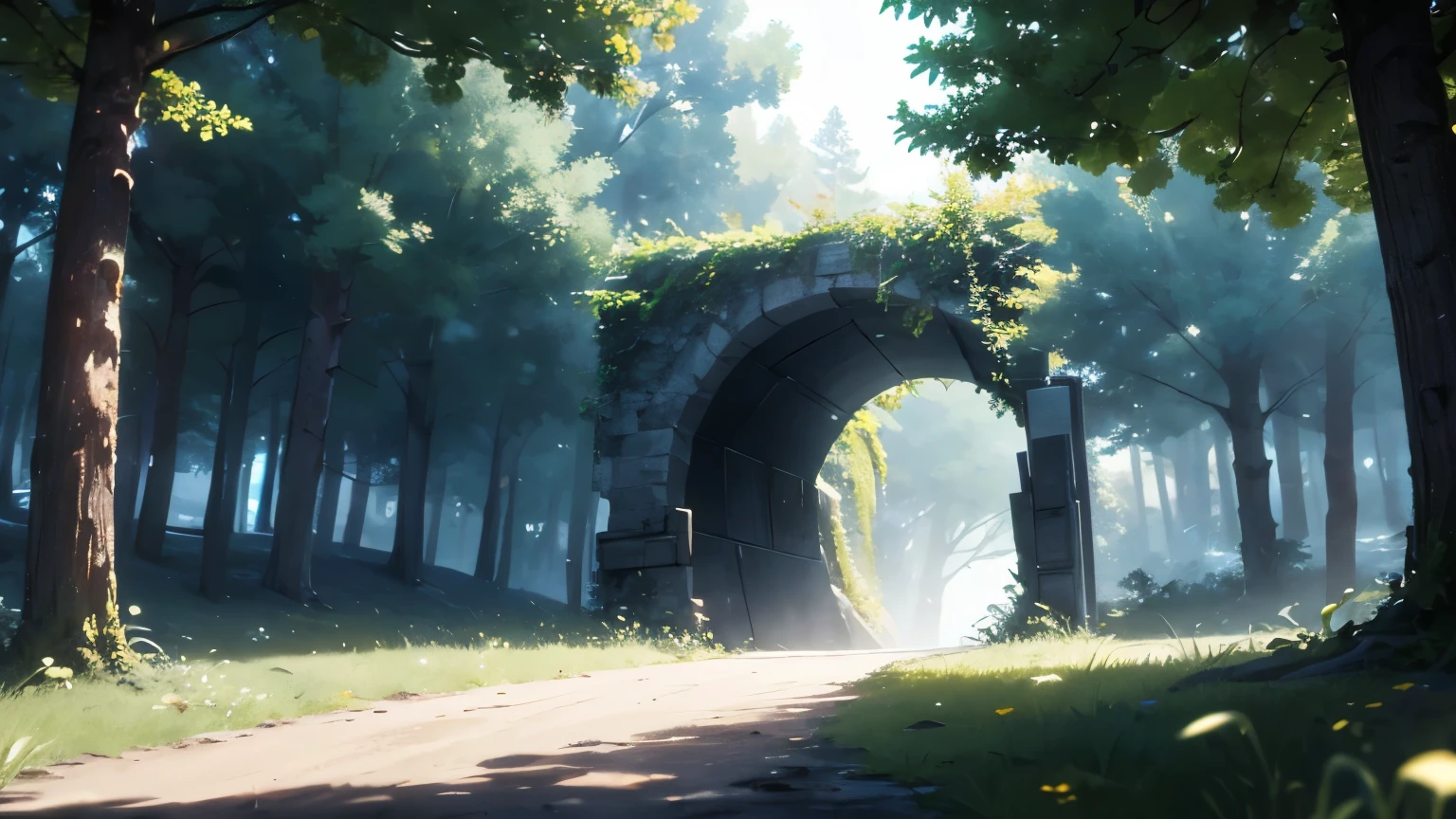 (high quality hd, 4k) (visual novel scene) a forest in which there is a hole of light in the center (a portal)