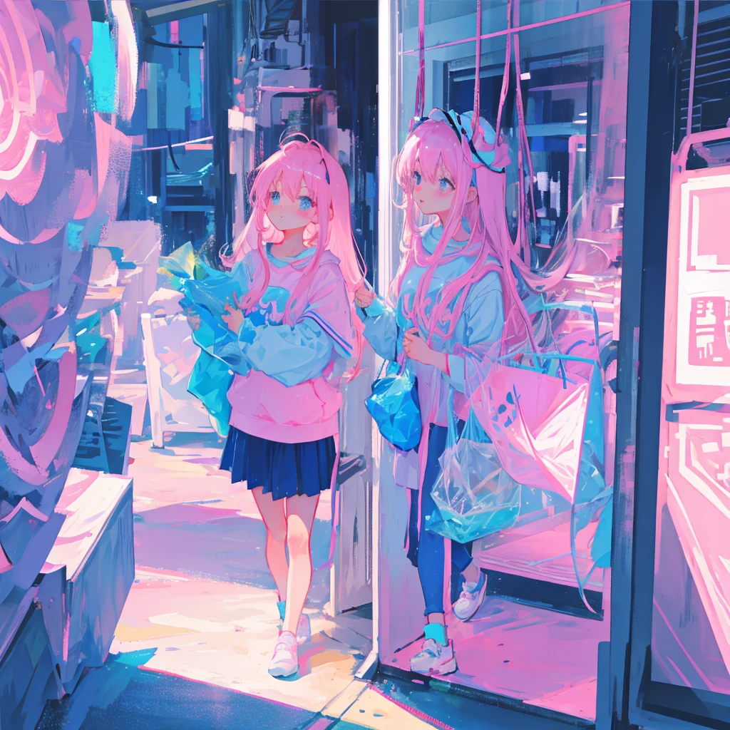 Pink and light blue、cute