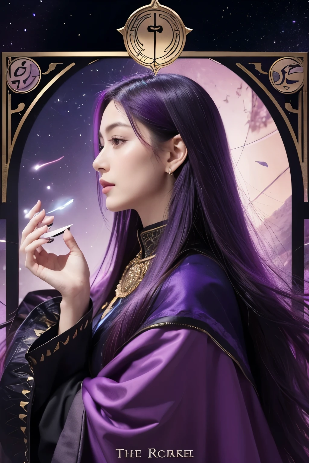 woman,profile,fortune teller,Tarot Cards,Purple long hair