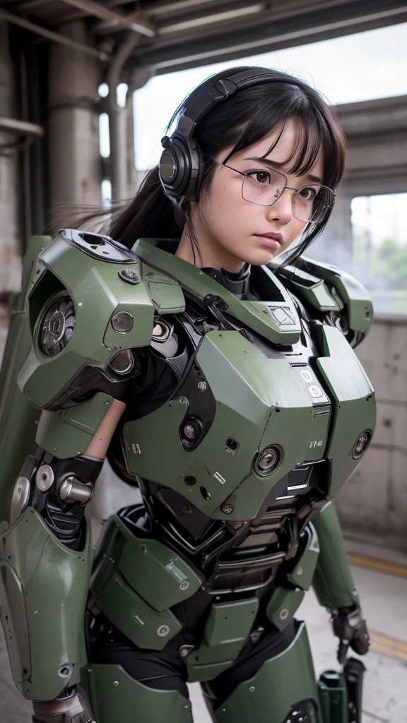 Textured skin, Super Detail, Attention to detail, high quality, 最high quality, High resolution, 1080P, hard disk, beautiful,(War Machine),beautifulサイボーグ女性,Dark Green Mecha Cyborg Girl,Fight,Girl with a mechanical body,、Plain  high school、Sweaty brown eyes、Sweaty face、Expressions of distress　blush　cute　Black-haired　((Steam coming out of my head)) (Steam coming out of the whole body)Glasses　Embarrassing　Hide the body　Spread your legs　M foot opening　((Falling to the ground))　(Shyness)