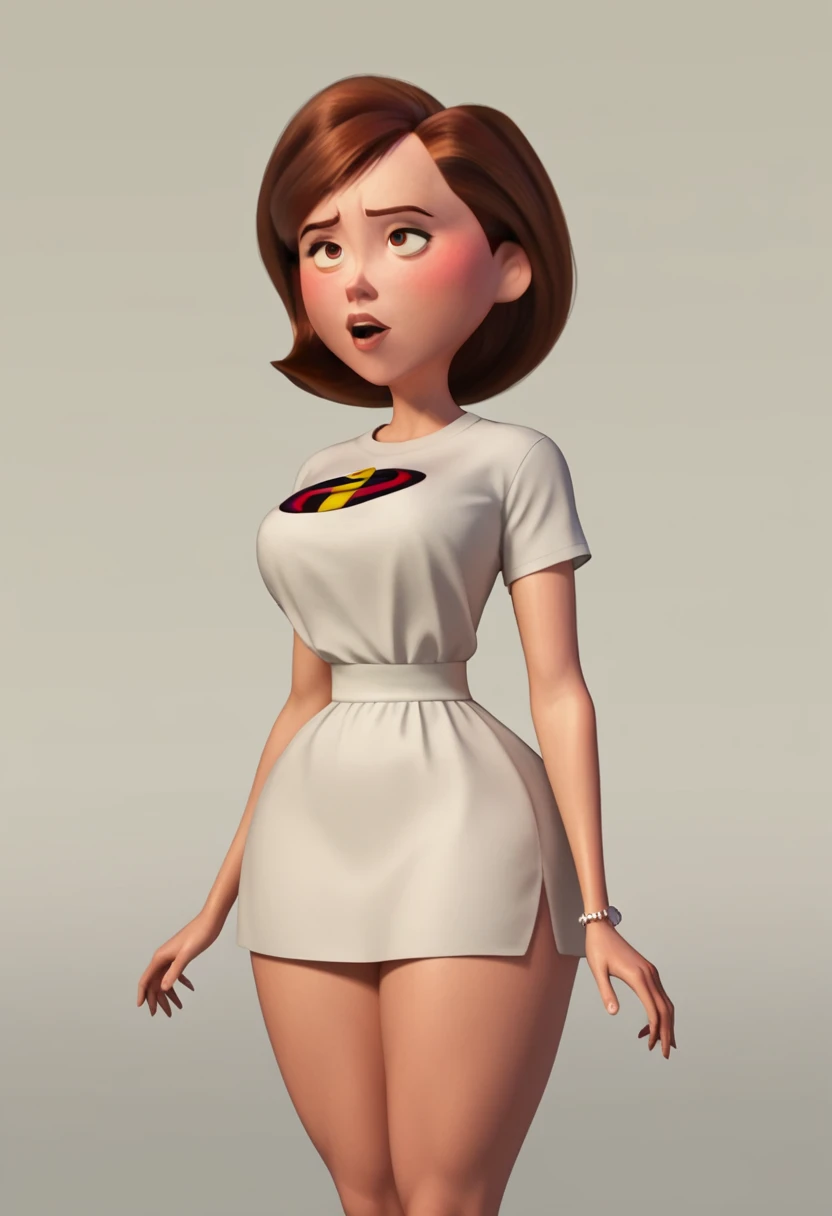 Helen Parr, defined face, defined eyes, full lips, thin, upturned nose, orgasmic expression, With your back to the viewer, positioned at 4 ((defined figure)), thick legs, Thin waist, detailed delicate hands, much more voluptuous, more muscular, much more lascivious, open year, dripping sperm 