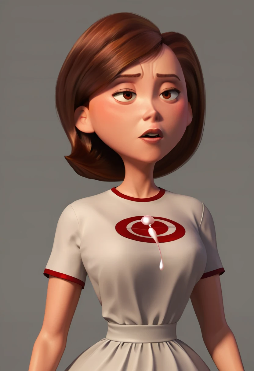 Helen Parr, defined face, defined eyes, full lips, thin, upturned nose, orgasmic expression, With your back to the viewer, positioned at 4 ((defined figure)), thick legs, Thin waist, detailed delicate hands, much more voluptuous, more muscular, much more lascivious, open year, sperm dripping pornographic 