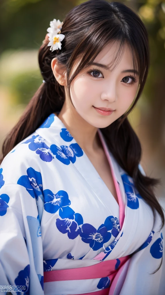 （8k、high resolution、High resolution、Fine details）High resolutionの顔、Zoom out、18 years old、 Beautiful detailed eyes、Random cute hairstyles、Yukata、Natural Makeup、Korean Idol、Ultra wide angle、Lifted、Large Breasts