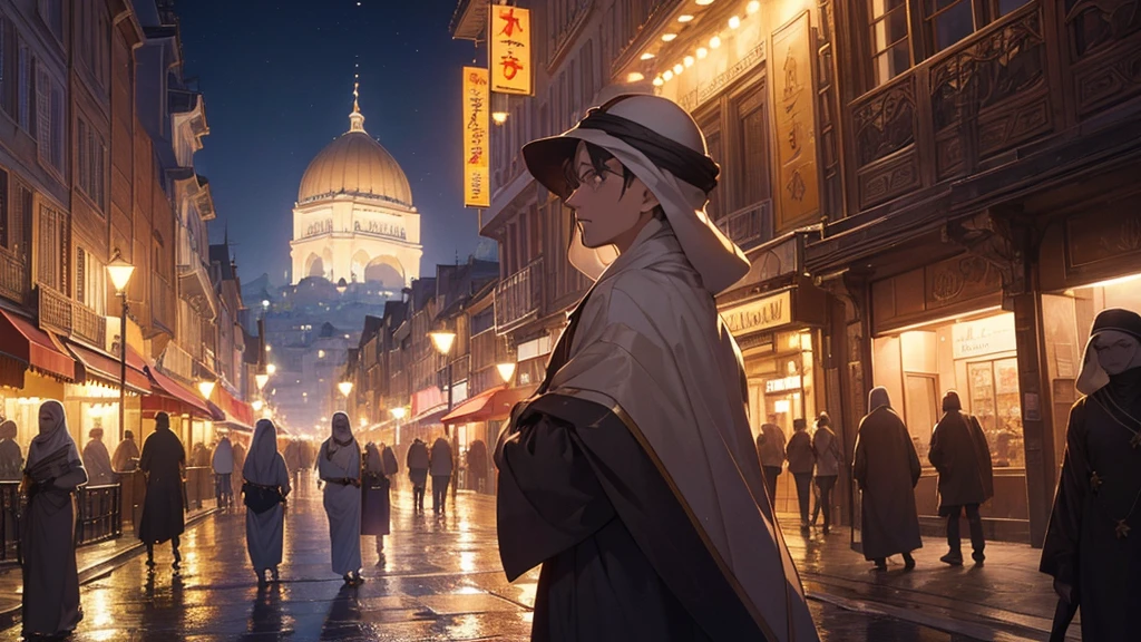 (8k, RAW Photos, Highest quality, masterpiece:1.2), High-quality RAW color photos,Arabian style view of the city at night with a full moon, laurent durieux, by André Beauneveu, Clovis Trouille, by Esaias Boursse, Bernard D'Andrea, Jean-Michel Atlan, Pascal Blanchet, Pascal Campion, By Pierre Lafille