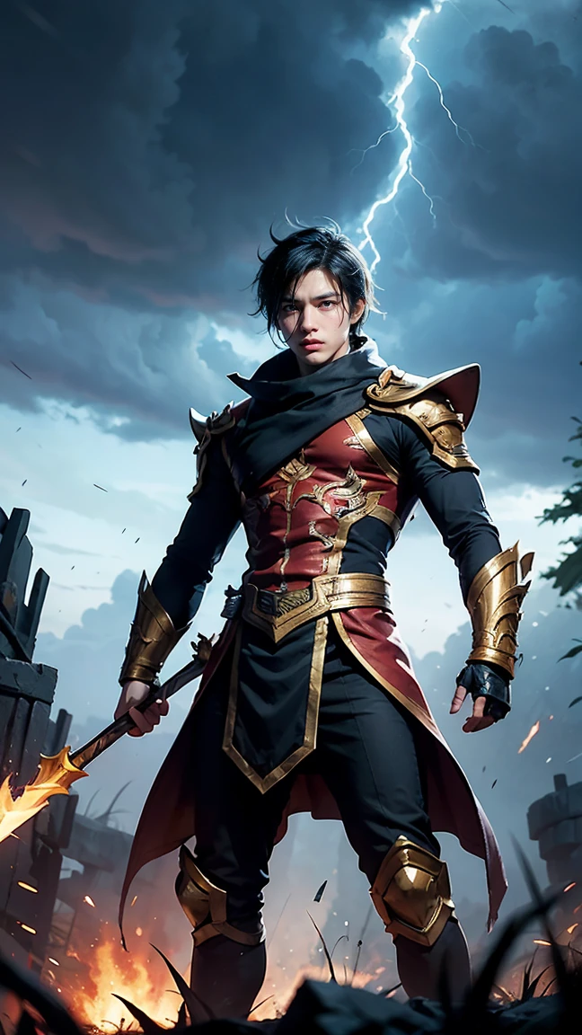 Illustrate Shen from League of Legends using his Spirit's Refuge ability, summoning a protective barrier while standing calmly amid a storm of incoming attacks