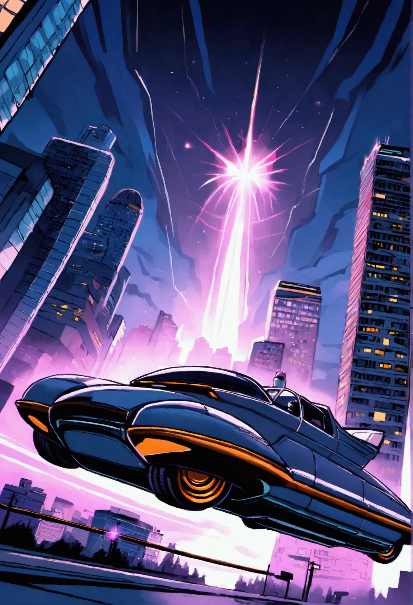 Vancouver Canada, Akira, hover cars, stormy, retro-futuristic 1980s