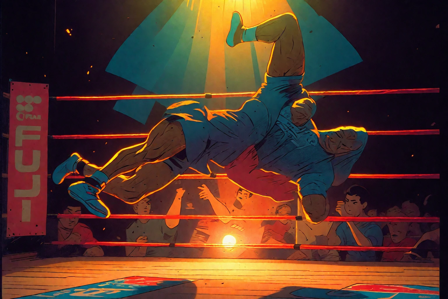 line drawing, minimal, sketch, wood palette color tones, warm wooden coloring, rich wooden color grading, natural sunlight, dim candlelight, low level neon glow hum, sports photography, mid-air, throw, mixed martial arts, Pride FC, dim glow, dazzling, minimal, serene, perfect, strange, candid, cinematic, surreal, and timeless. 90s comic aesthetics, expressive ink work, cinematic compositions, and nuanced details, uv light face mask, VHS, glitch, distorted, nostalgia, 90's retro vibes, analog tape, vcr aesthetics, tv, television, 1990's cartoon homage), comic 1990's, animated tv show screengrab, cinematic poster, image within image, multiple exposure, massive scale, rich color grading for shading depth, hand drawn rotoscope cartoon realism, chiaroscuro lighting, mixed media, vintage comic, retro original design, 1990's comic, sense of movement energy, rich color grading, sense of depth, shading and shadows splash page comic, 90's action cinematic