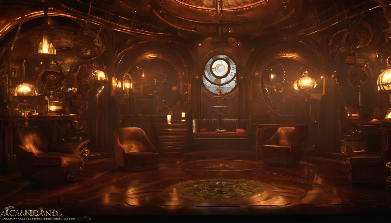 Jacaranda: kaleidoscopic: lights. A luxurious (((steampunk-inspired))) 31st century alien playroom.The house is powered by intricate machines inspired by Ridley Scott. A female alien humanoid is playing  a game with her 3 year old son on the floor.