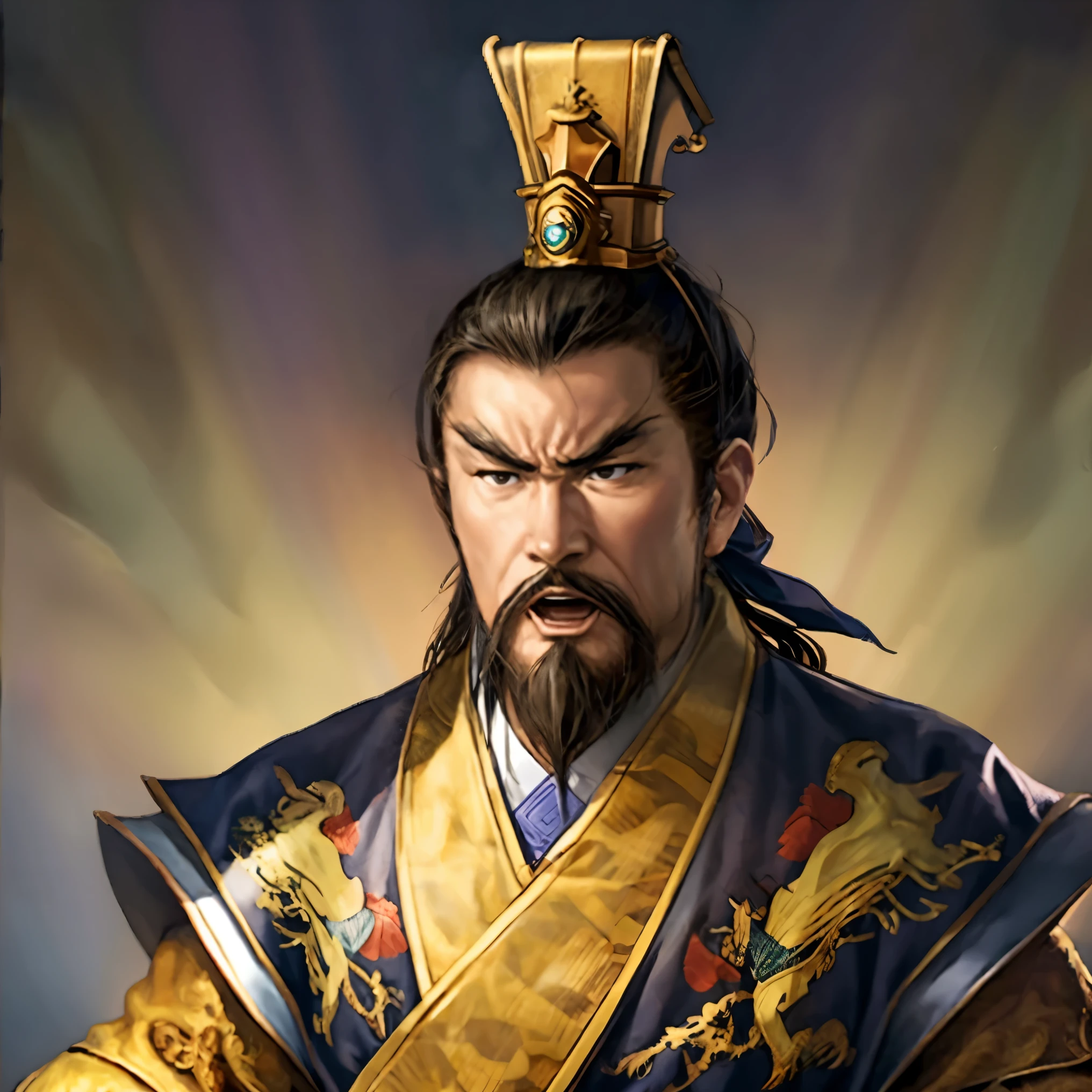 1man:1.5, masterpiece, best quality, best detail, best anatomy, best face, upper body, sangokushi11, chinese emperor, mianguan:1.8, old man, chinese clothes, angry, shouting