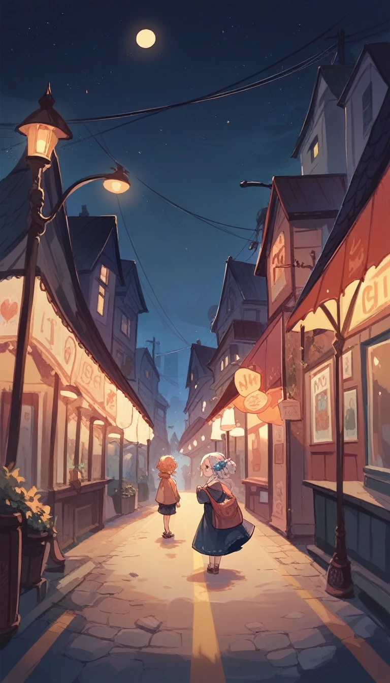 Lonely road, night, whimsical, girl 