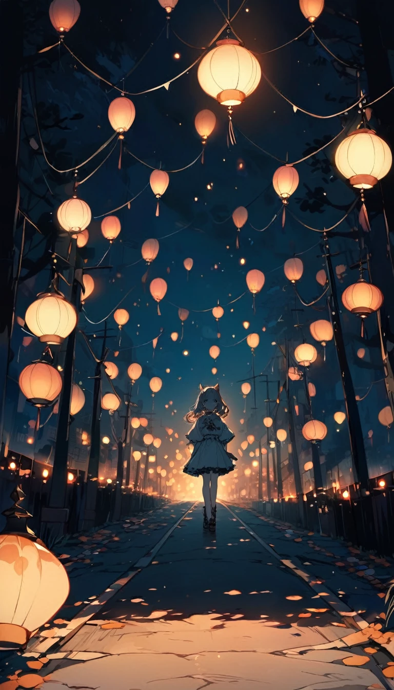 Lonely road, night, whimsical, girl 
