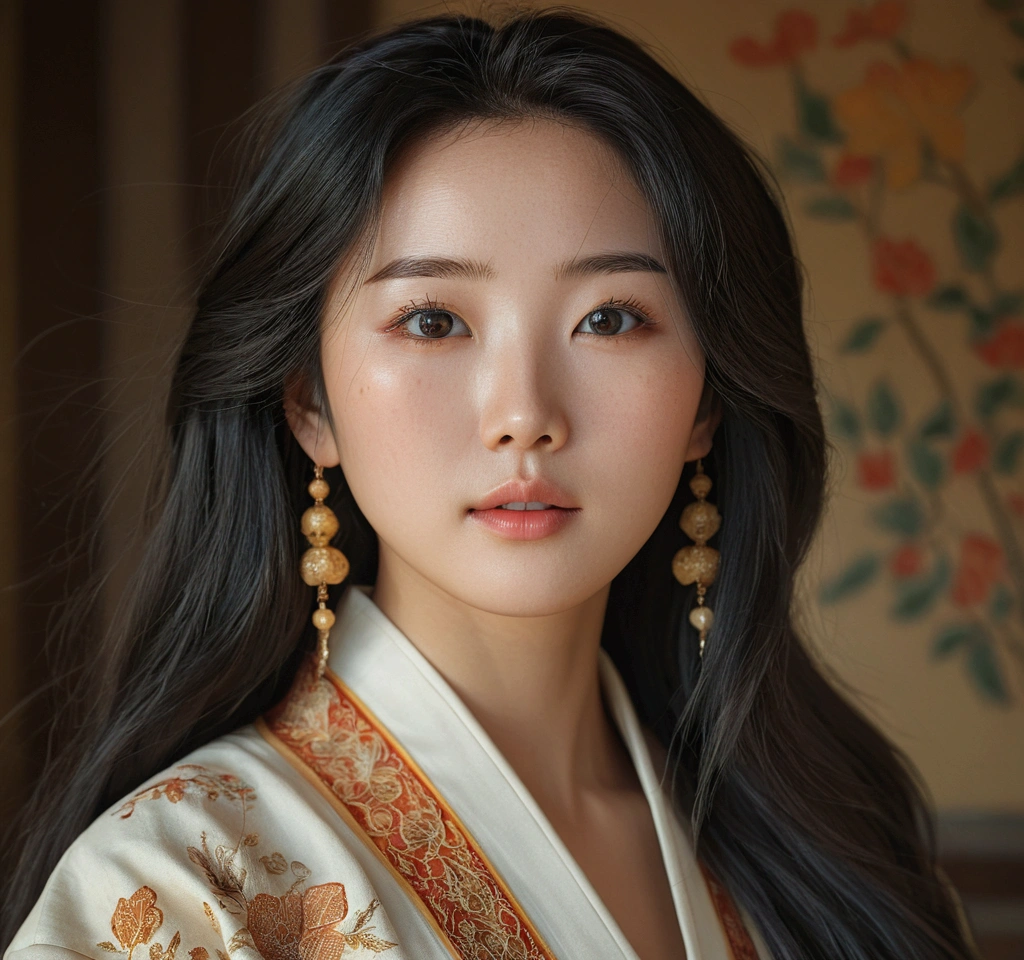 beautiful long black haired korean girl, detailed carmelite eyes, sexy pose, highly detailed face, intricate details, delicate features, porcelain skin, elegant fashion, natural lighting, atmospheric setting, cinematic composition, vibrant colors, warm color palette, masterpiece, photorealistic, 8k, ultra-detailed