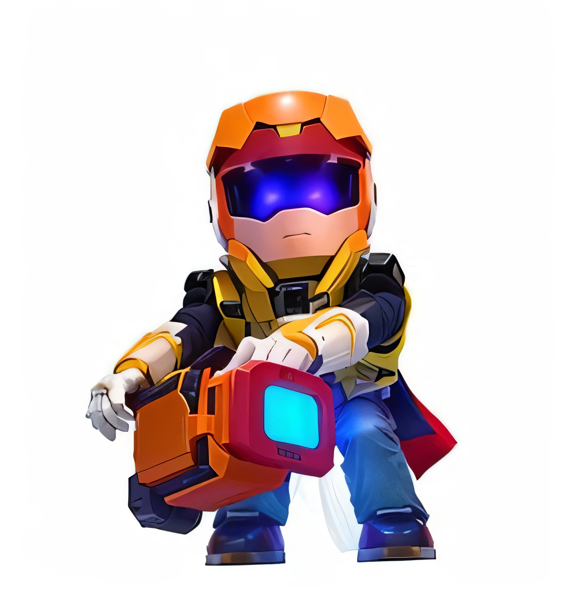 Add technological and futuristic clothes in white colors, red and proto without changing the physical appearance of the character, transforming him into a new superhero